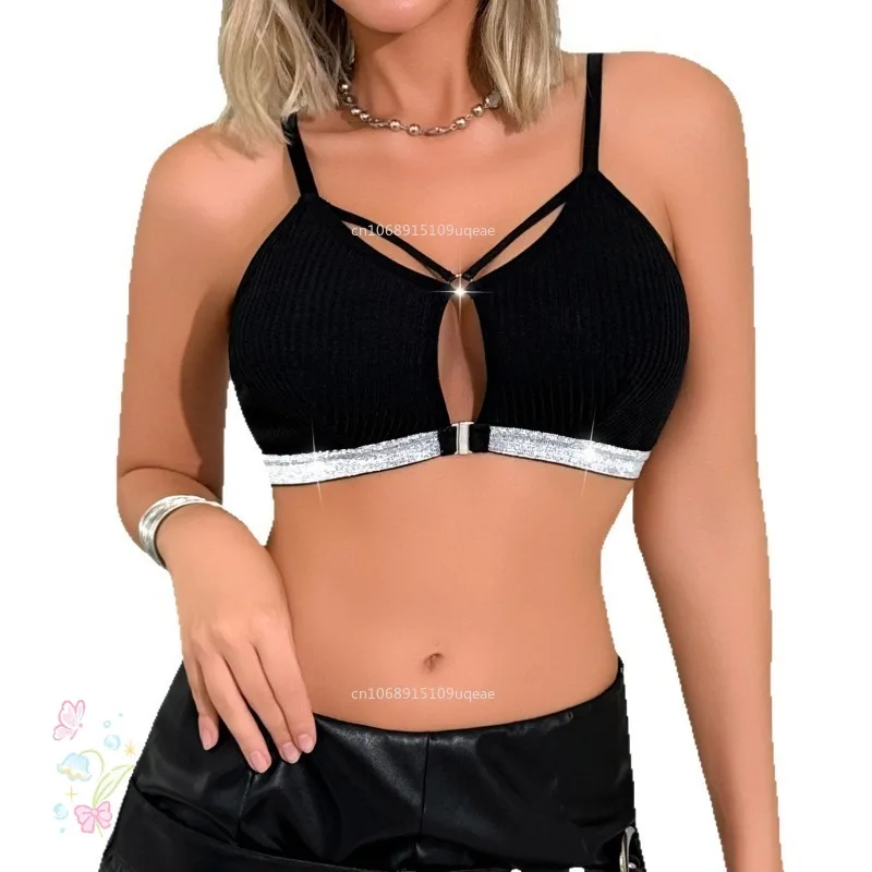 حمالات صدر نسائية مثيرة بزر أمامي متقاطع من الخلف ملابس داخلية لامعة تسمح بالتهوية حمالة صدر مضلعة ملابس داخلية للسيدات 2025 #5