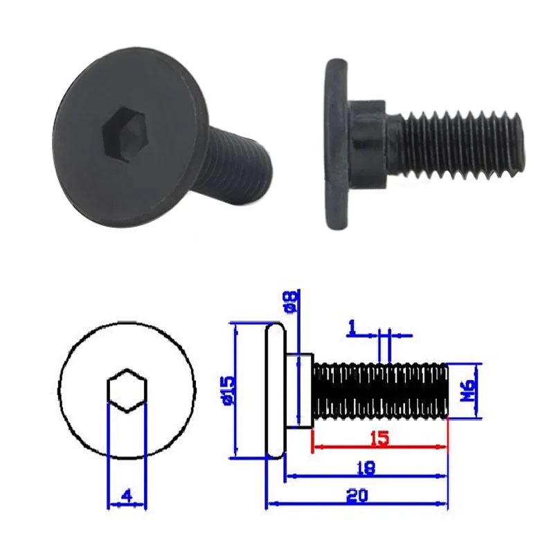 10 pçs preto aço carbono hexágono soquete grande cabeça plana passo parafuso m6 cabeça fina passo posicionamento meio dente parafuso