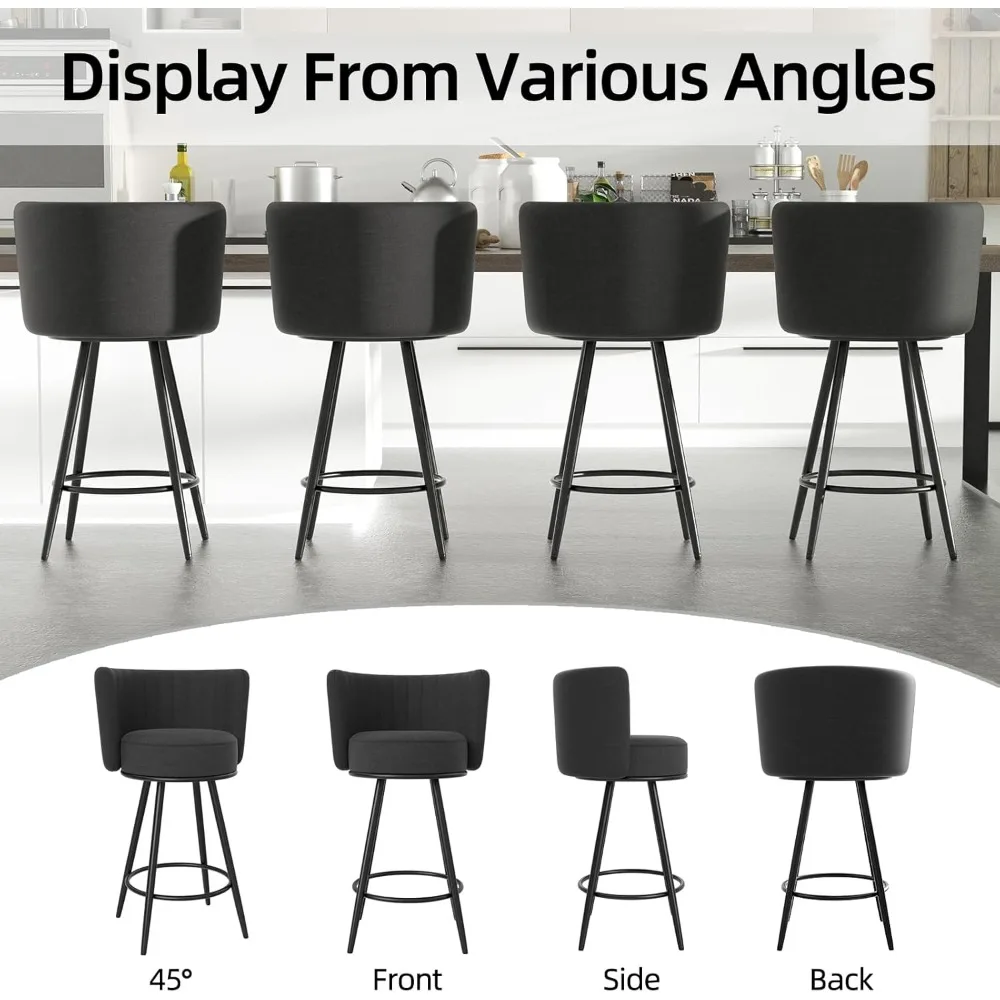 Counter Height Bar stools, Upholstered Barstools with Back & Footrest Metal Legs, Stools for Kitchen Island, Counter, Cafes