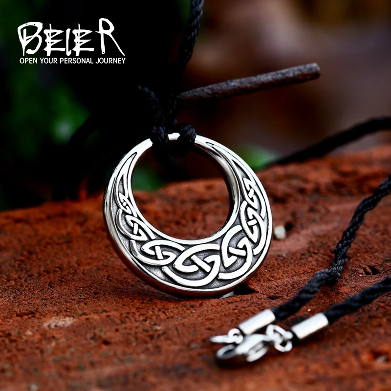 BEIER 2023 New Arrival Stainless Steel Viking  Celtics Knot Trinity Pendant Moon Shape Choker Necklace For Men Women Jewelry