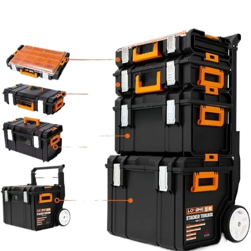

Three-layer folding toolbox storage box multi-functional hardware stacking combined trolley case tool