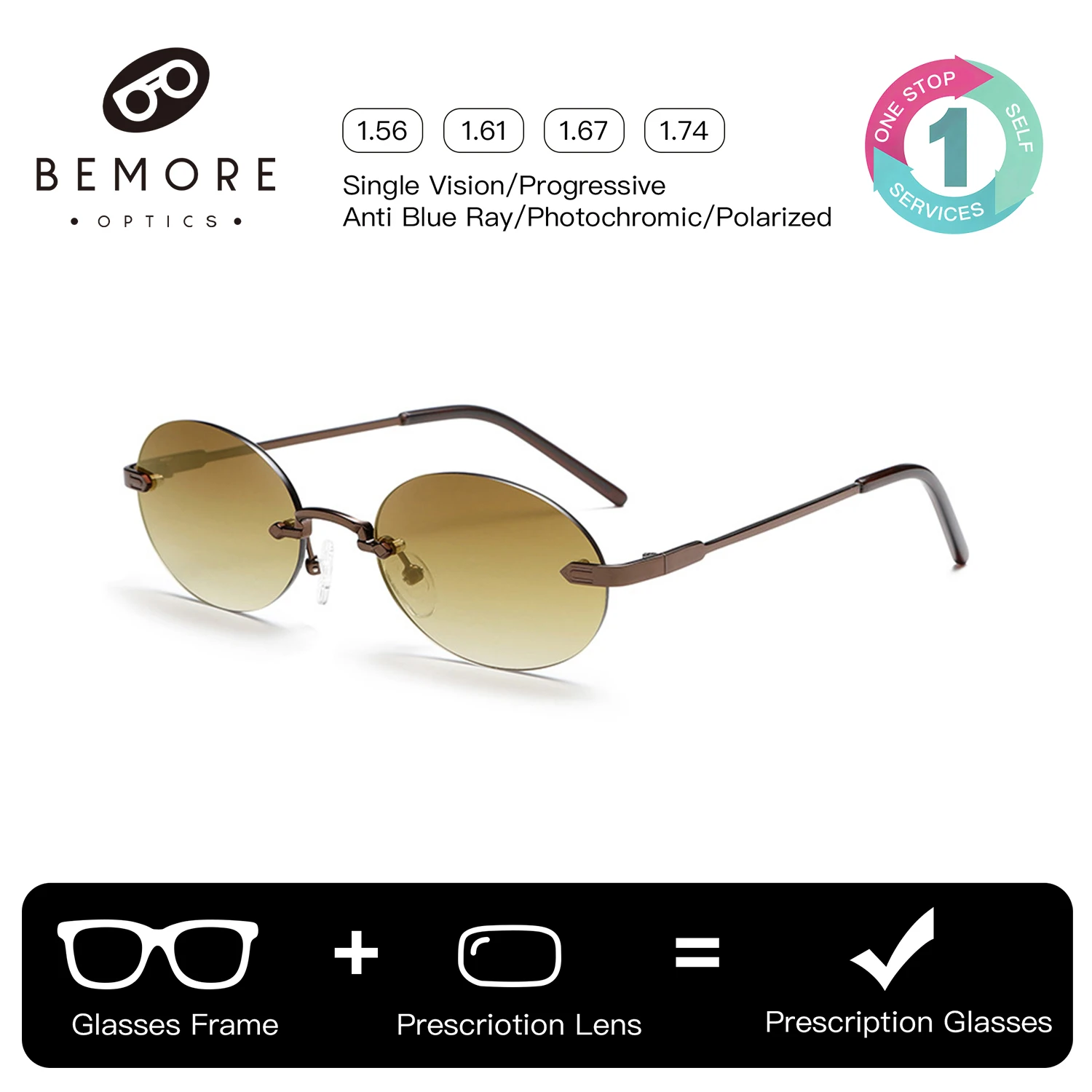 

BEMORE Square Prescription Sun Glasses Unisex Acetate Progressive Women Men's Polarized UV400 Sunscreen Sunglasses