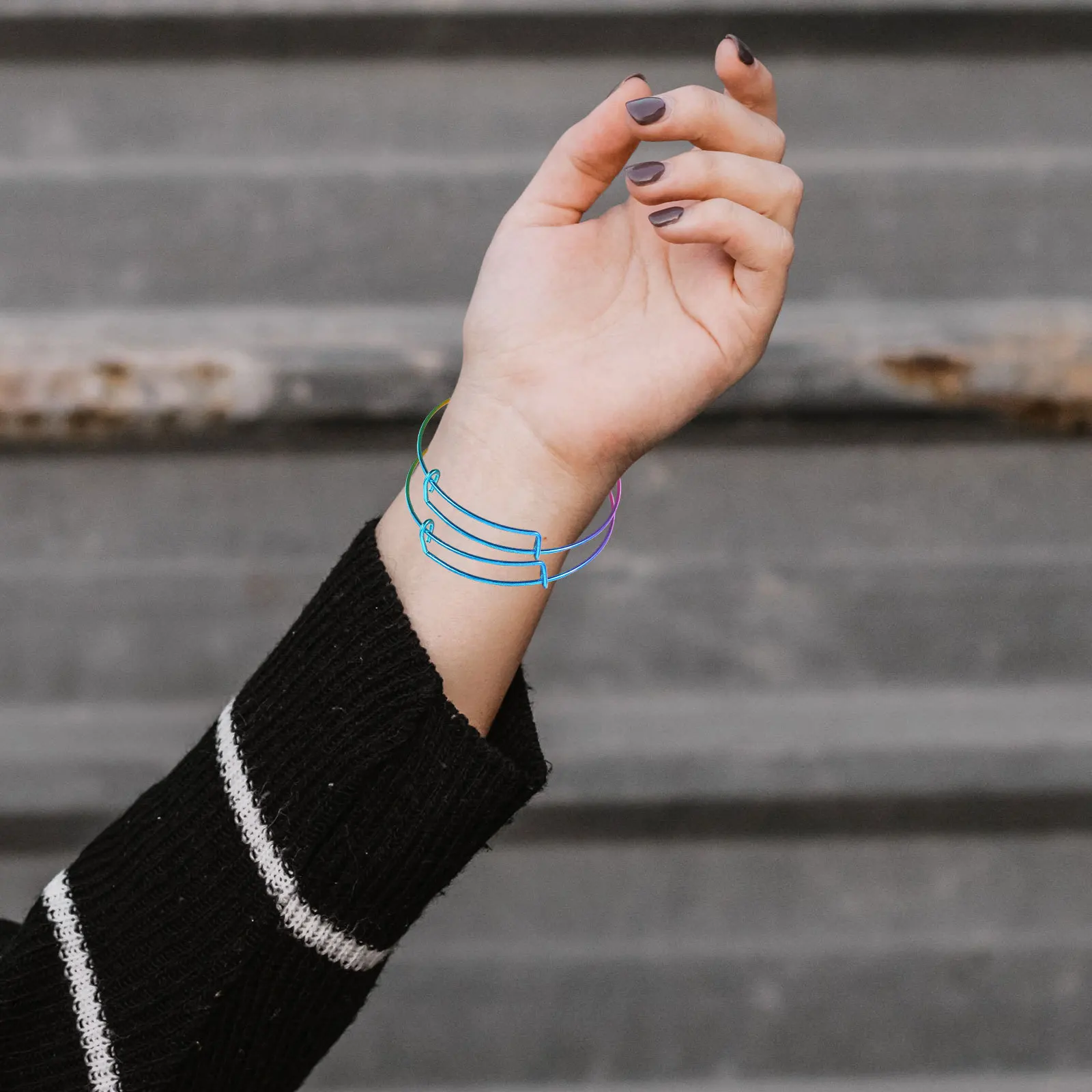 

20pcs Gradient Colorful Adjustable Wire Blank Bangles For Diy Jewelry Making Expandable Alloy Bracelet Jewelry Findings