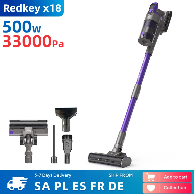 REDKEY x18 Cordless Vacuum Cleaner 500W 33kpa High Power Lntelligent Dust Recognition 1.6L Gustbin Capacity Removable Battery