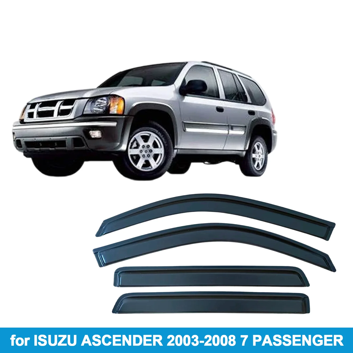 

Дефлекторы окон (ветровики) для ISUZU ASCENDER 2003-2008, 7-местный, защита от дождя, боковые вентиляционные накладки, внешний монтаж, на клейкой ленте