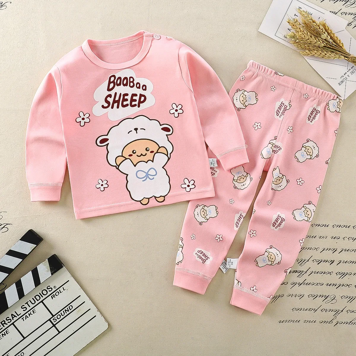 Baumwoll-Unterwäsche-Set für Kleinkinder Jungen mit Bären-Schriftmuster, Langarm-Oberteil und Hose, Schlafanzug-Set für Kinder – Detail 3