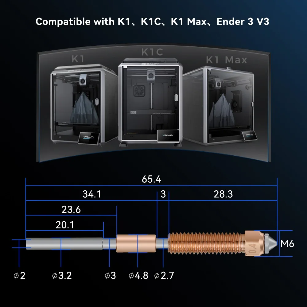 Für Creality K1C Düse High-Flow-Druck, verbesserte Schnellwechsel-Düse, 3D-Drucker-Hotend, für K1 Max, K1C, Ender-3, V3, 0,4/0,6/0,8 mm