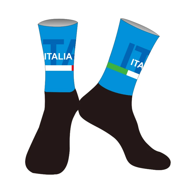 LASER CUT ONE PAIR 2024  ITALIA NATIONAL TEAM Cycling Socks Antislip Bike Racing MITI Breathable FOR Men and Women