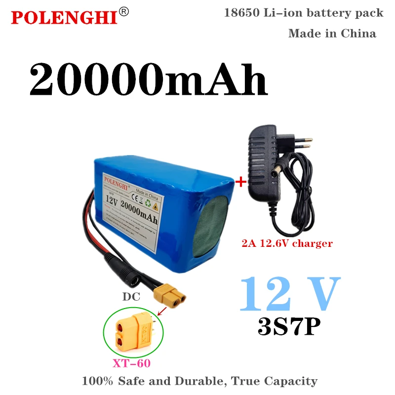 

100% True Capacity 12V Lithium Battery 20000mAh High Capacity 20Ah 3S7P 12.6V 18650 Lithium Rechargeable Battery Pack with BMS