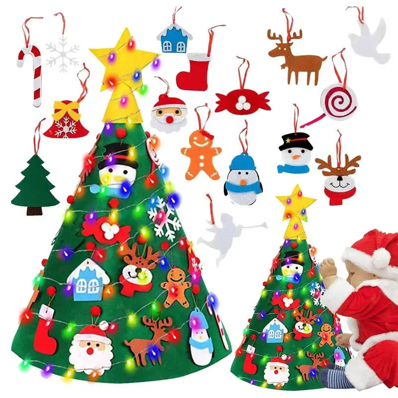 3D Felt Christmas Tree 60CM Christmas Tree Set LED String Light With 16 Detachable Ornaments Christmas Party Supplies For Kids