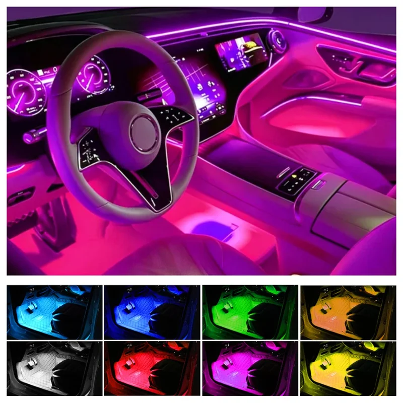 Neon LED Car Interior Ambient Foot Strip Light Accessories Back Light Remote App Music Control Auto Decorative Atmosphere Lamp