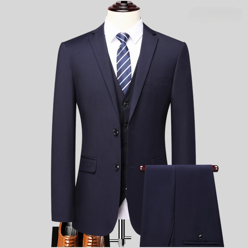 S-6XL Balck Gray (Blazer+ Vest+ Pants ) Men Business Formal Suit Slim Fit Gray Black Navy Blue 3-piece Suit Groom Wedding