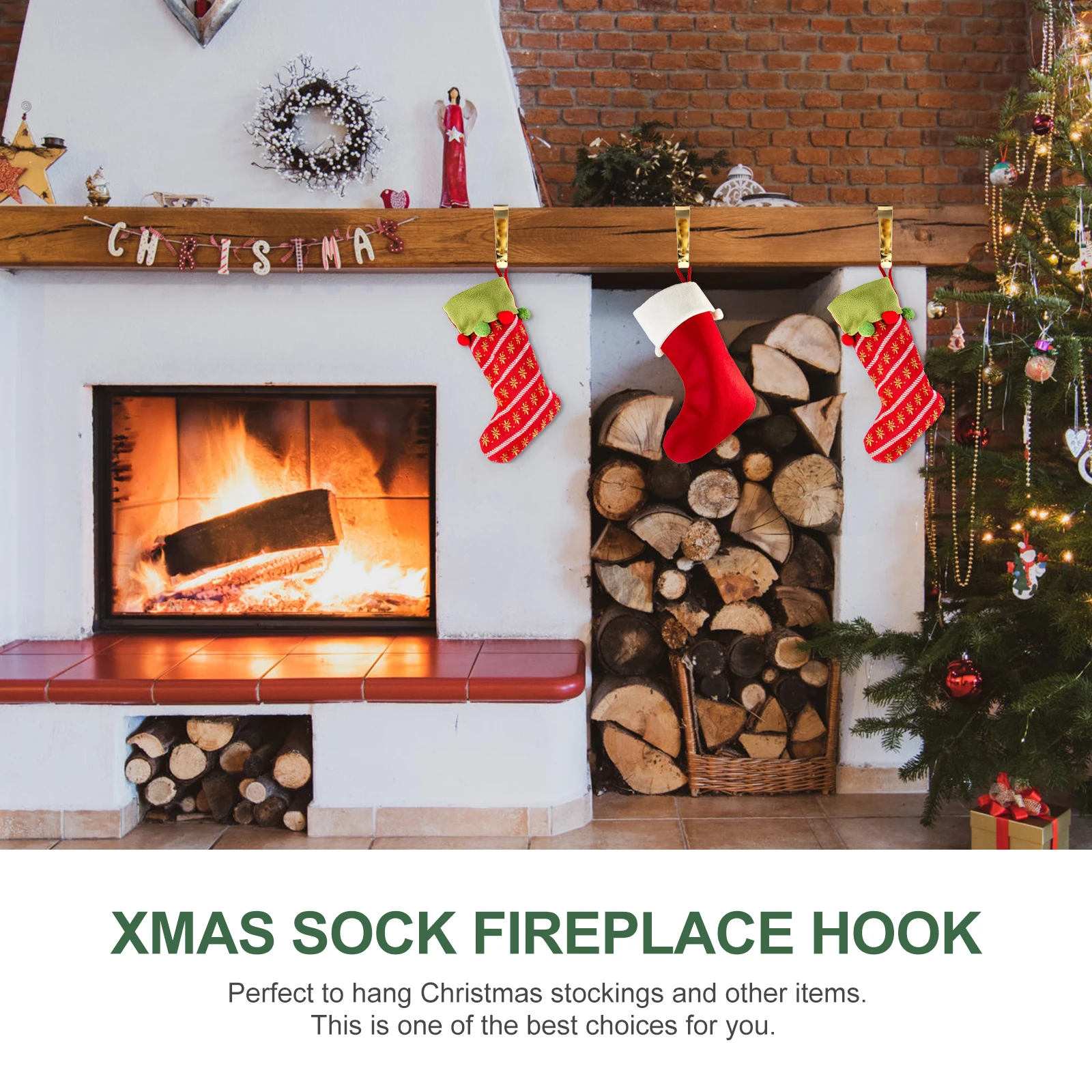 

4 Pcs Christmas Hook Holiday Stocking Hangers Holder Xmas Sock Fireplace Mantel Decor Decorations Hooks for Zinc Alloy