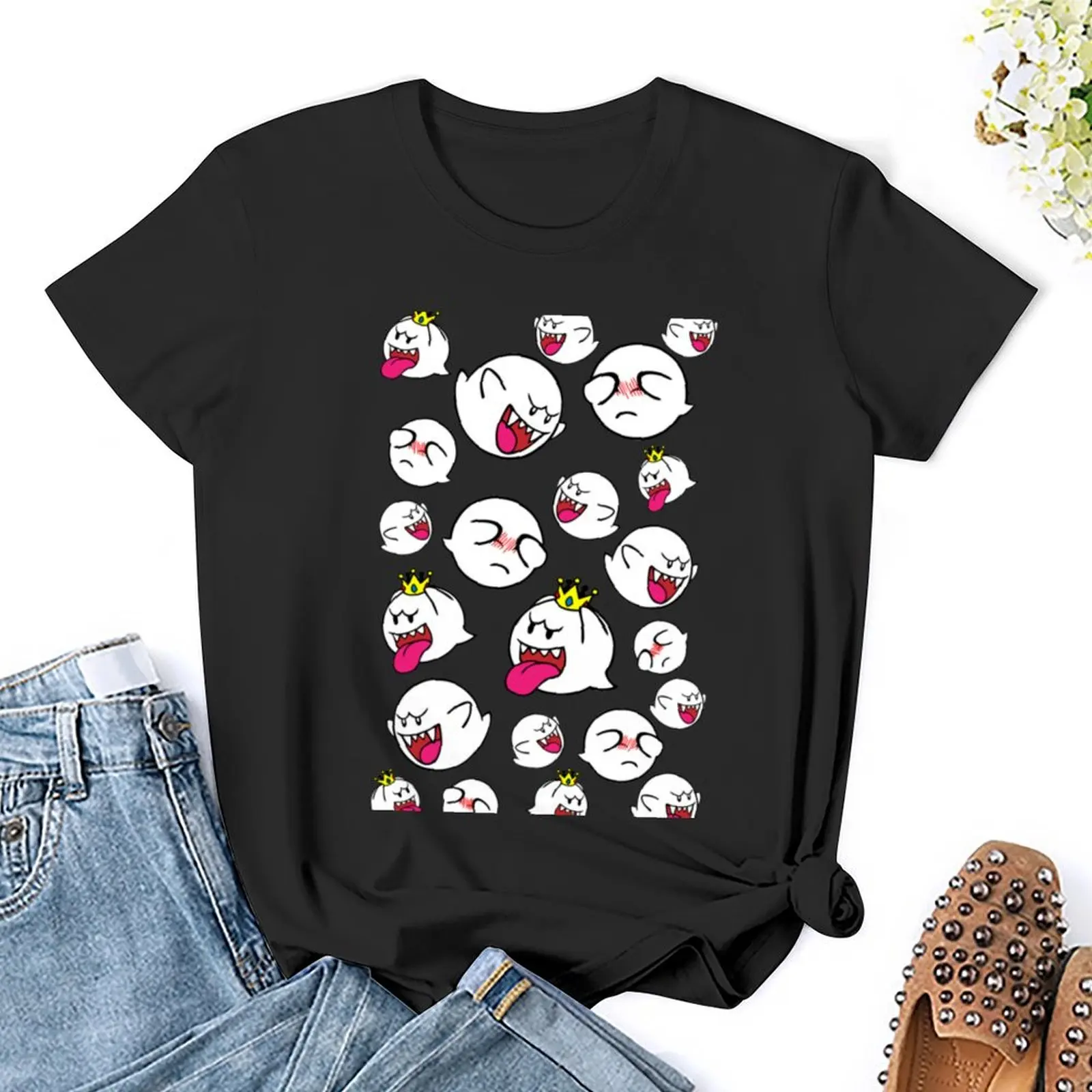 King Boo-Camiseta de enxame estética feminina, moda coreana, roupas femininas, camisetas brancas