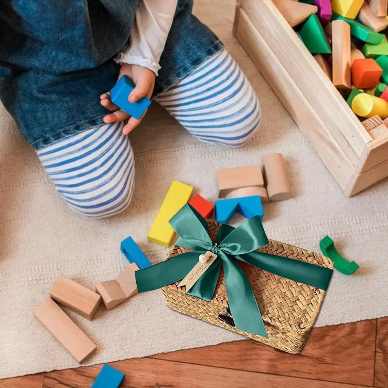 Mão Tecido Rattan Vime Cesta, Retangular Desktop Storage Box, Guarda-roupa e Prateleira