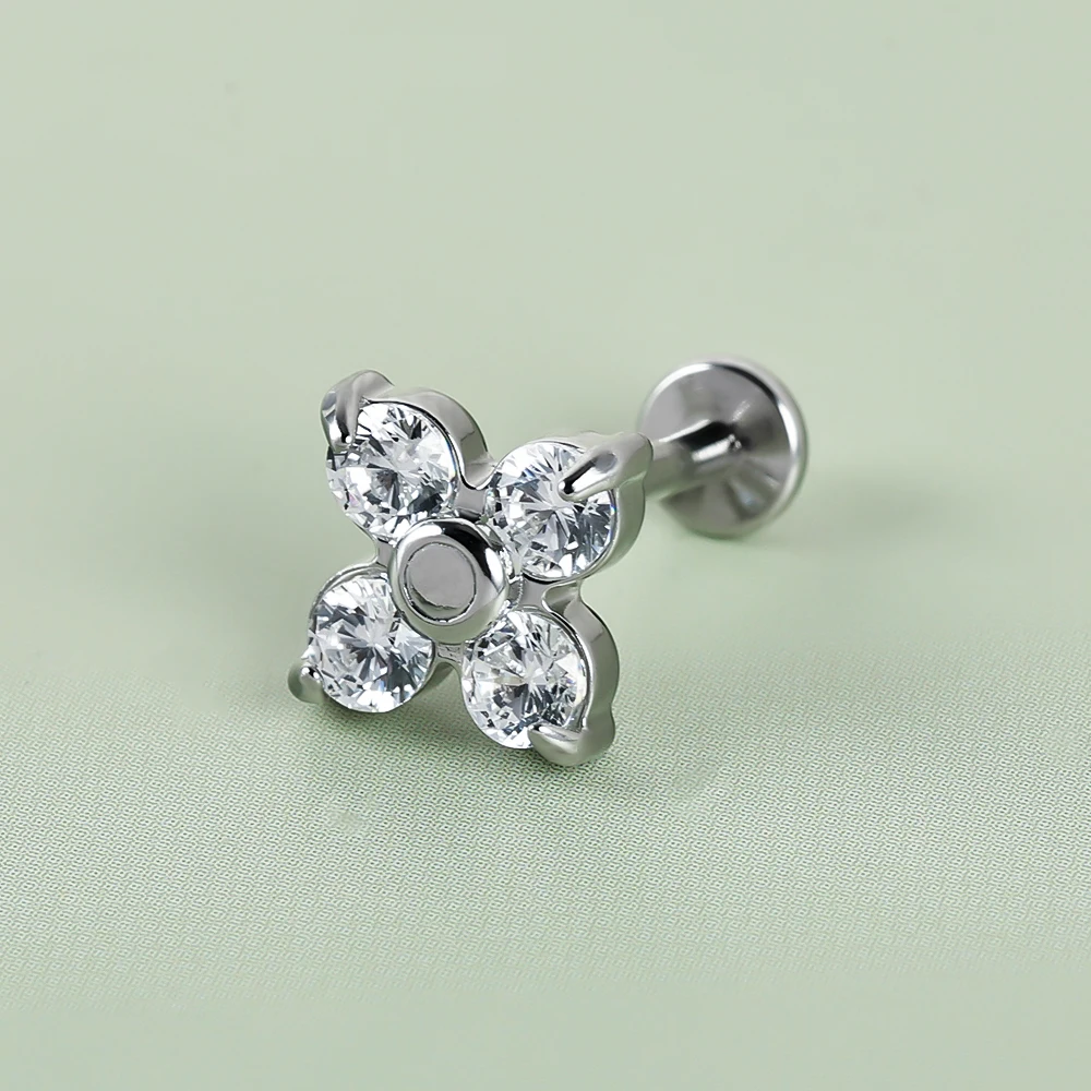 1 Stainless Steel Cast Plum Blossom Shaped Set with Circular Zirconium Internal Teeth lip Nail lip Decoration