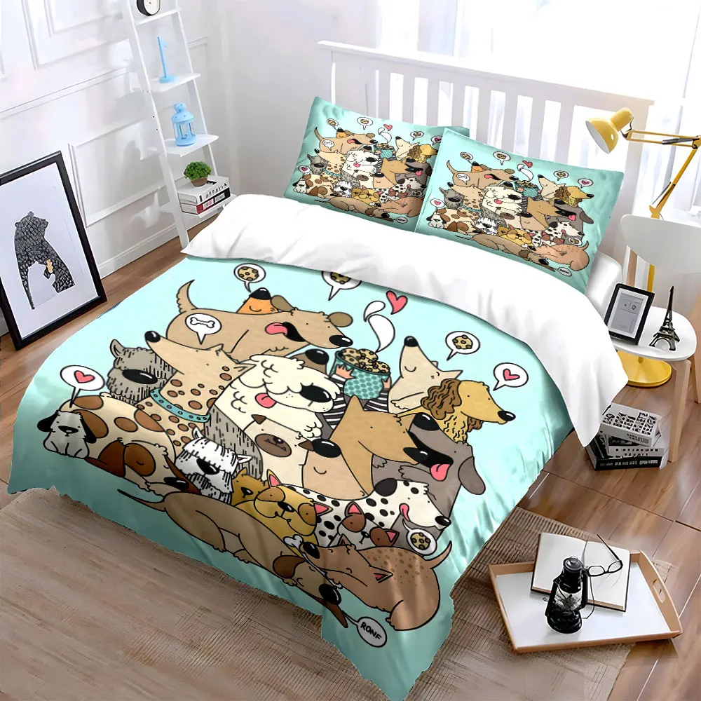 Warm dog gathering scene Printed Duvet Cover Set 1 Duvet Cover+2 Pillowcase Multi Size Bedroom Bedding Decor Luxury gifts