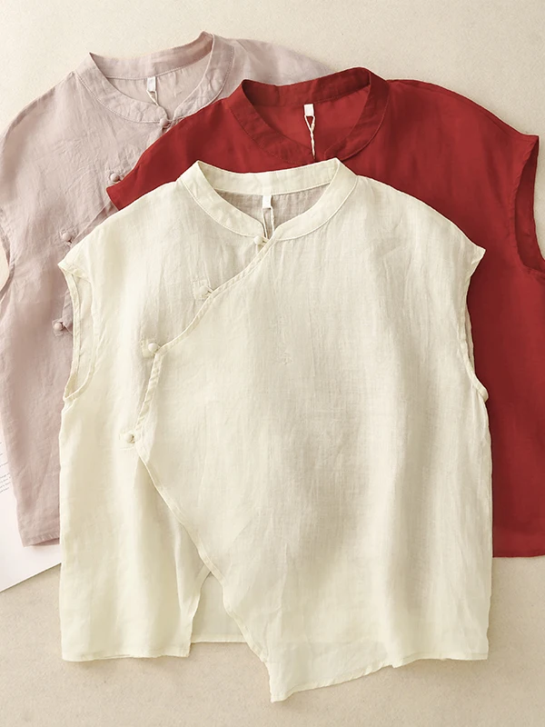 

Винтажная женская рубашка большого размера с асимметричным кроем, однотонная, в стиле лесной эстетики, на пуговицах, повседневная летняя блузка