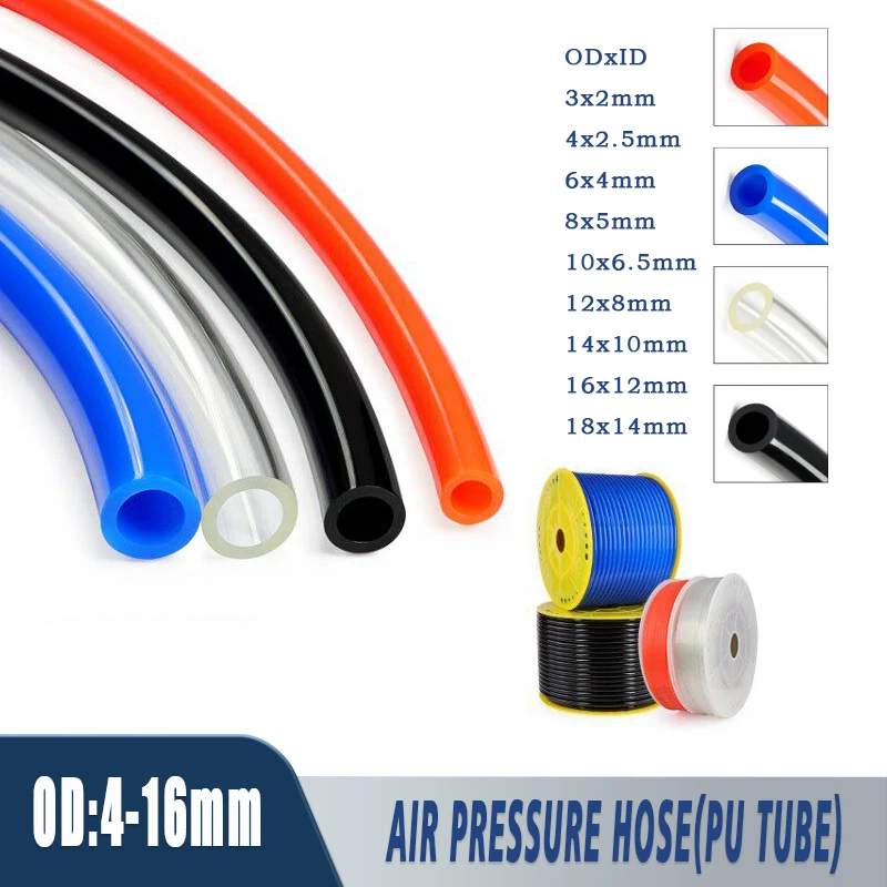 1-10Meters Pneumatic Air Hose Plastic Tube OD 3/ 4/6/8/10/12/16/18mm Pipe Line Air Hose Polyurethane PU Tubing for Compressor