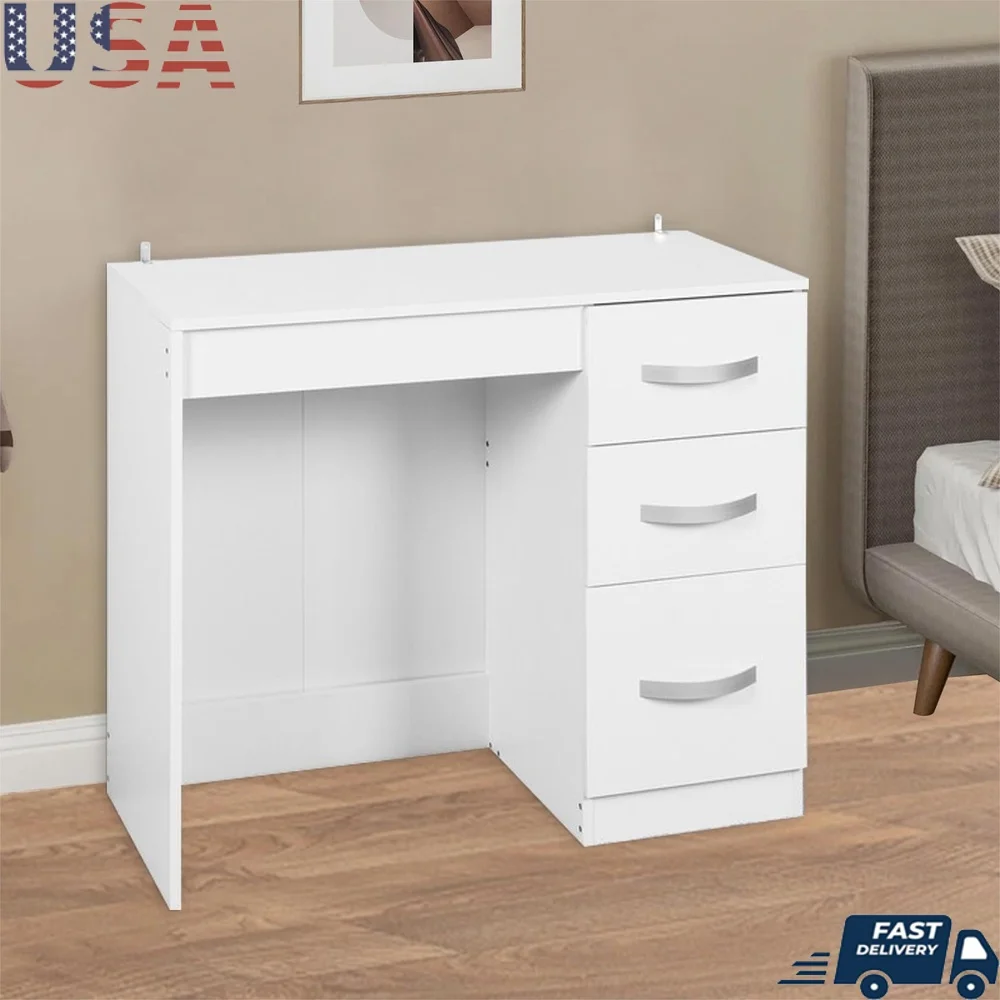 

Wooden Desk with 3 Drawers Home Office Study Writing Workstation Durable Multifunctional Design Spacious Desktop Modern Style