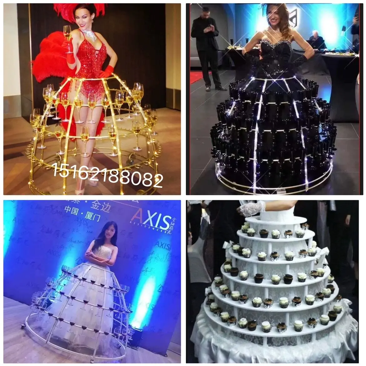 Beautiful woman mobile champagne tower mobile wine rack glass holder wine table water show bathtub shopping mall annual
