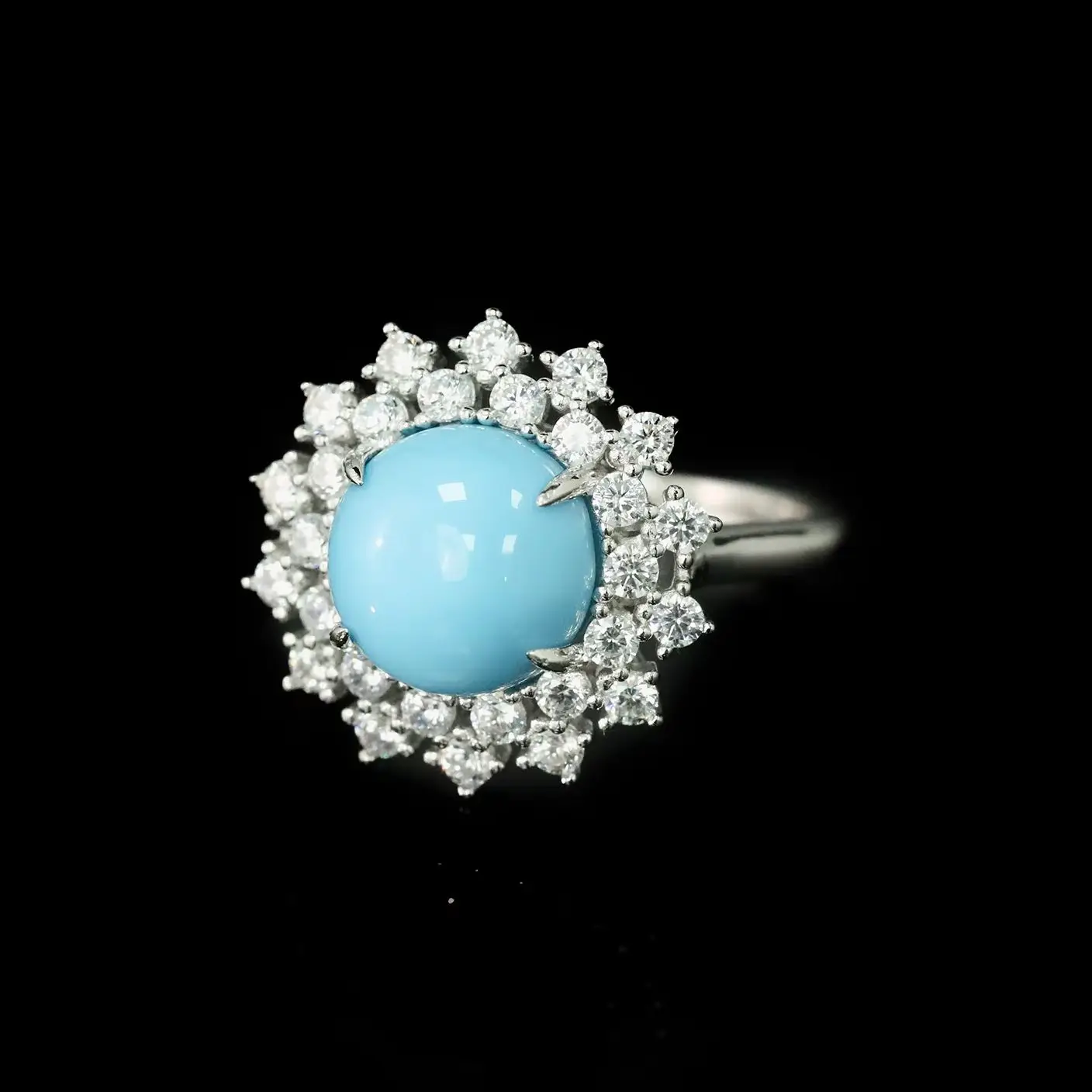 

Elegant Artificial Turquoise Halo Ring Flower Design Women's 925 Sterling Silver Statement Cocktail Fine Jewelry Valentines Gift
