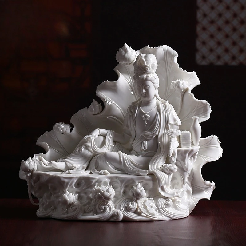 White Porcelain Sculpture Crafts Home Ornament/16 Inch Wo Lian Guanyin