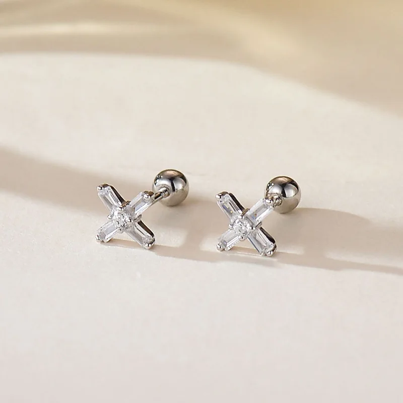 Mini boucles d'oreilles en argent regardé 925 pour femmes, accessoires de bijoux, tempérament simple, coréen, clair, croix