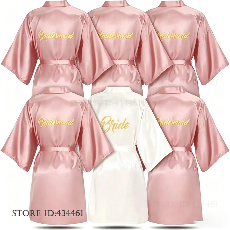 Gold Stamping Bride Wedding Robe Dress Bridesmaid Maid-Of-Honor Bathrobe Kimono Gown Sexy Nightgown Sleepwear Loose Homewear