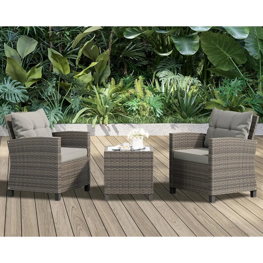

3 Pieces Patio Furniture Set 3 Pieces Pe Rattan Wicker Chairs With Table Outdoor Furniture
