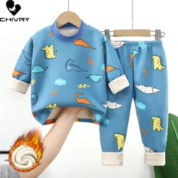 New Autumn Winter Kids Thick Warm Pajamas Baby Boys Girls Cartoon Long Sleeve Round Neck Pyjamas Toddler Sleepwear Clothing Sets