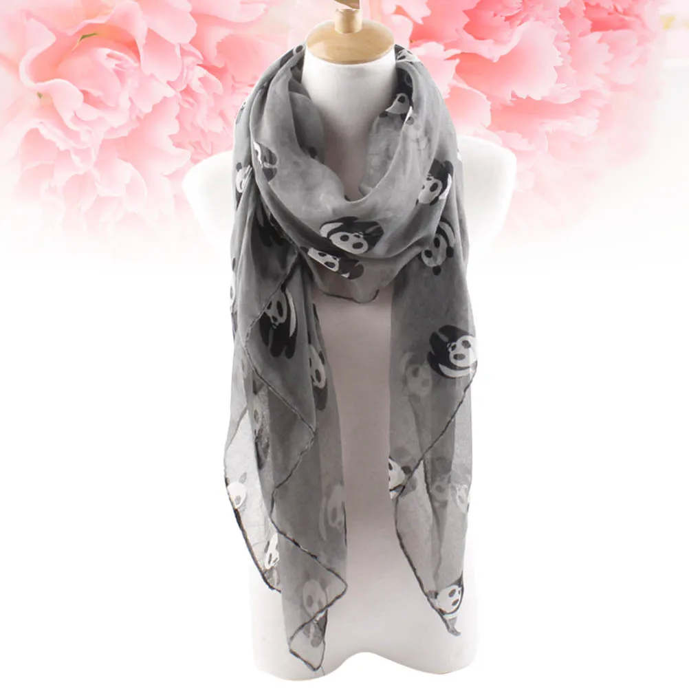 

Panda Print Unique Design Fashion Voile Scarves Gift Female Gray Vacation Voile Scarf Bufandas