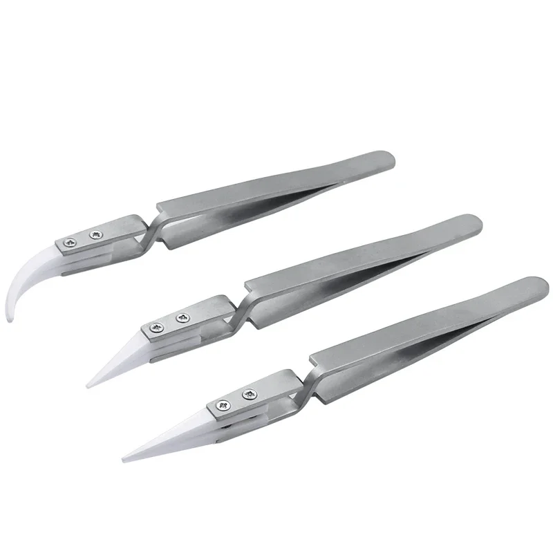 Pinzette antistatiche in ceramica inversa pinzette diritte curve conduttive resistenti