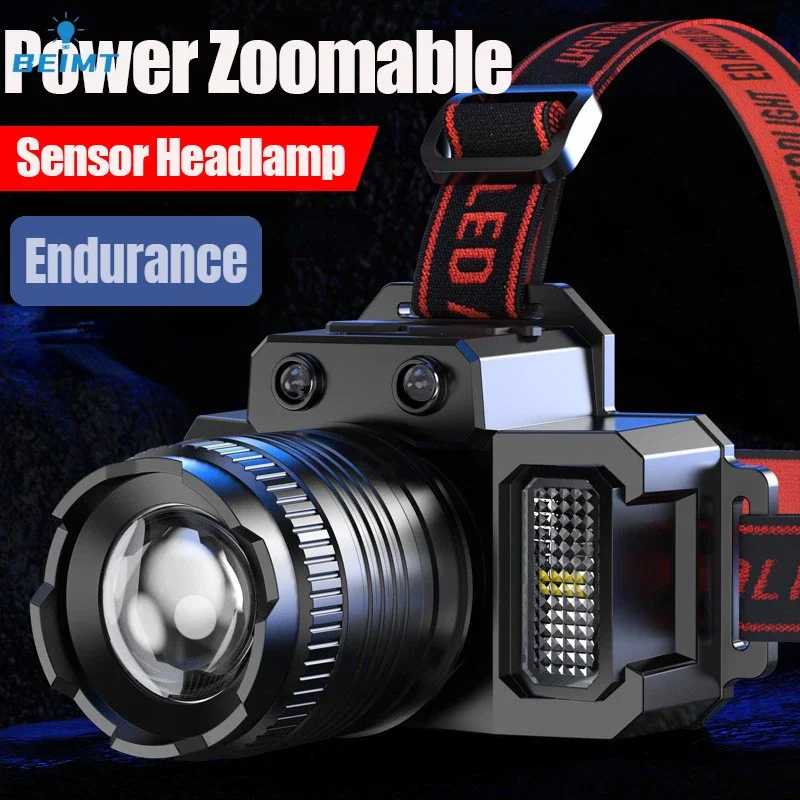 

Powerful LED Zoom Headlamp Rechargeable Fishing Headlight Motion Sensor Head Lights for Working Camping Running Cycling Hunting