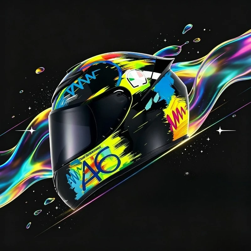 

QIKE Futuristic Vibrant Graffiti Motorcycle Full Face DOT Approved Shockproof Lightweight Racing Motorbike Helmet Double Dark