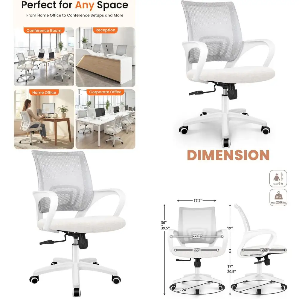 

Ergonomic Mesh Mid-Back Office Chair with Adjustable Height, Lumbar Support, and Swivel for Home and Work (Ivory)