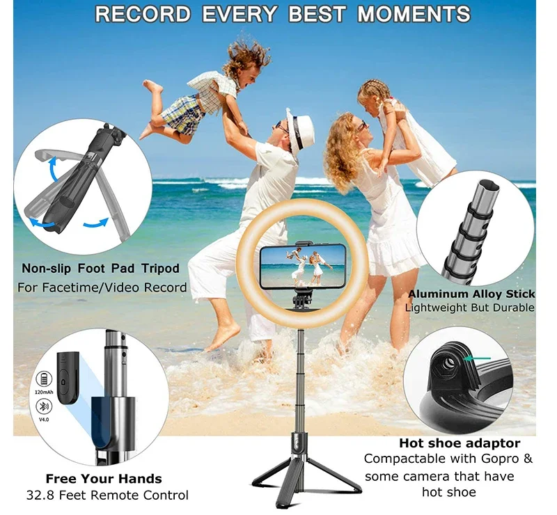 New Hot Sale 6 inch LED Ring Light Selfie Stick with Extendable Tripod Stand L07 Live Stream Fill Light handheld Portable