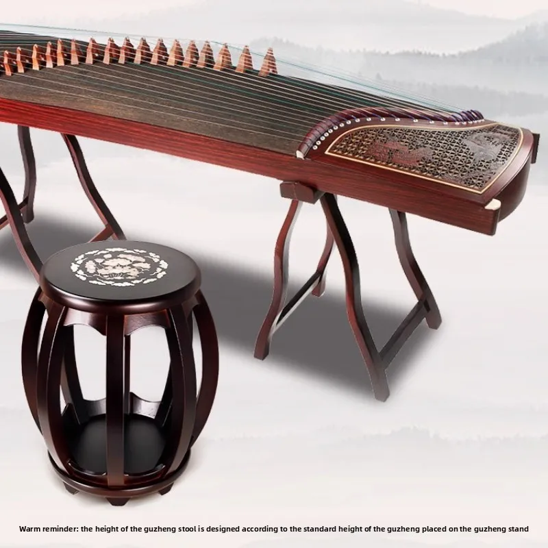 

Chinese Guzheng Stool, Vintage Solid Wood Piano Bench, Sturdy Mid-Century Round Stool, Single-Person Guzheng Bench