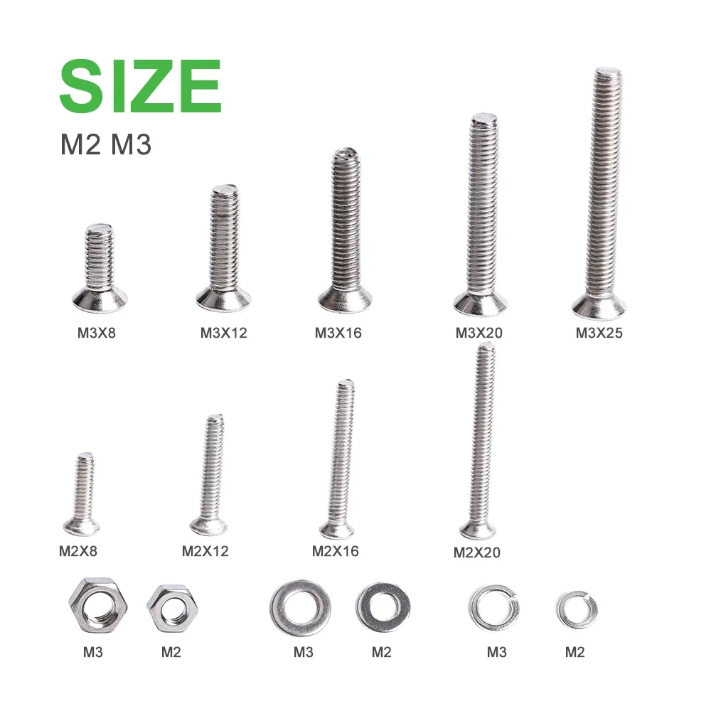 670Pcs M2 M3 Assortment Kit Set Phillips Flat Head Machine Screw Metric Thread Cross Countersunk Bolt Nut Washer Bolts and Nuts