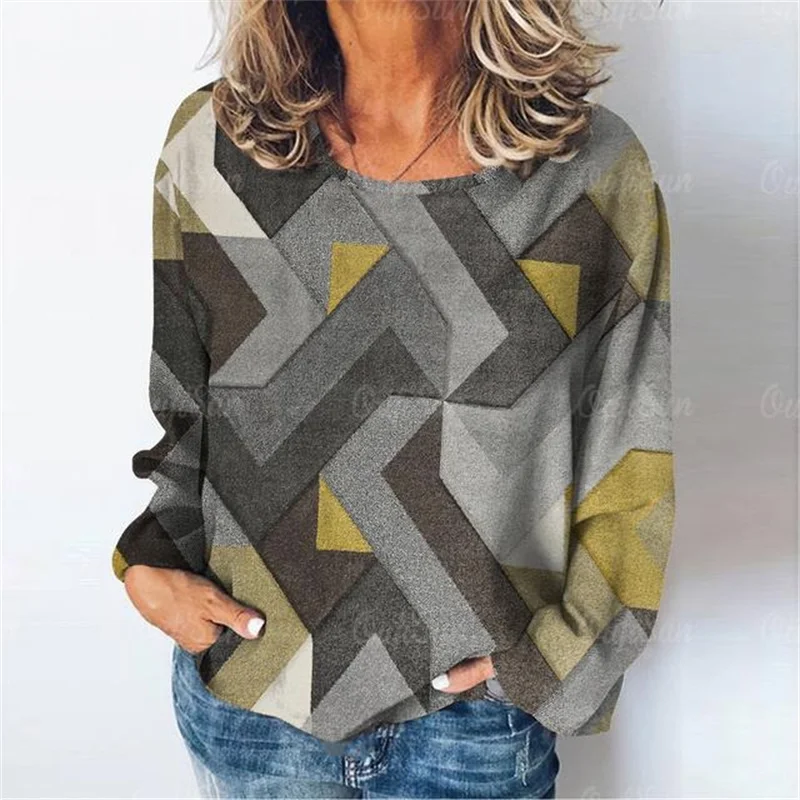 

Винтажная клетчатая футболка с 3D принтом и длинным рукавом для женщин и мужчин, модная индивидуальная уличная футболка с круглым вырезом, трендовая футболка в стиле Харадзюку