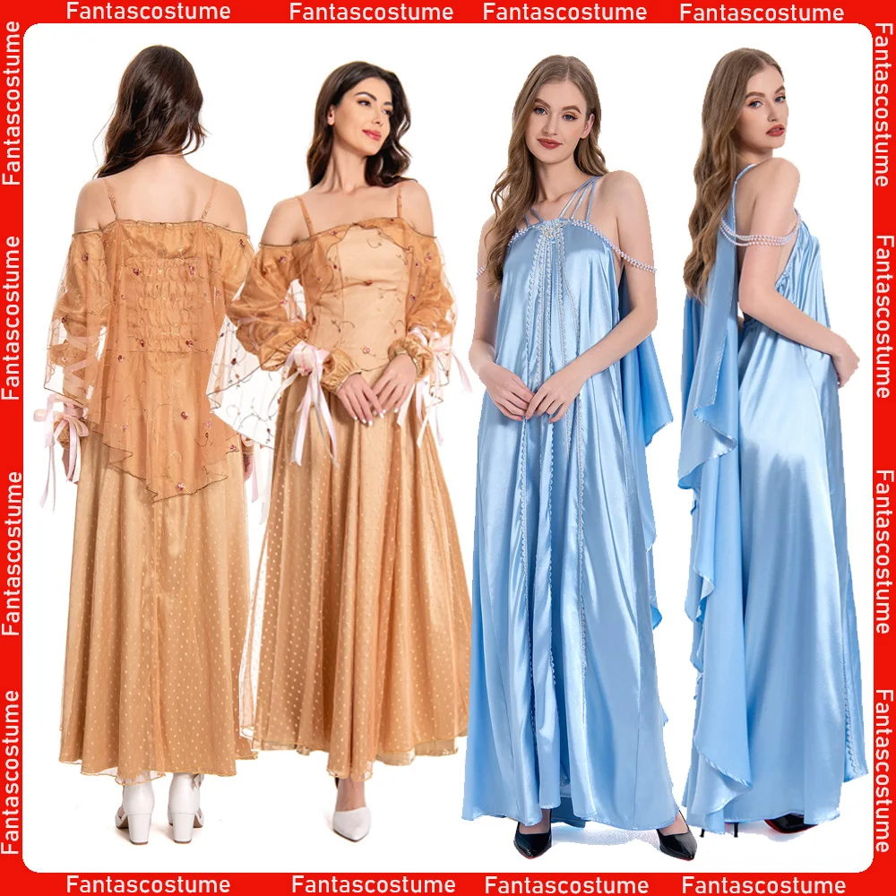 

Padme Cosplay Amidala Skirts Costume Movie Space Battle Roleplay Women Yellow Dress Blue Nightdress Halloween Dress Up Party Set