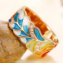 New Newly Designed Colored Enamel Women Rings for Party Aesthetic Pattern  Luxury Gold Color  Fancy Gift Fashion Jewelry