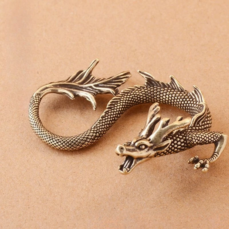 Solid Brass Zodiac Dragon Small Statue Desktop Ornament Chinese Mythical Beast  Retro Home Feng Shui Decorations Crafts view 6