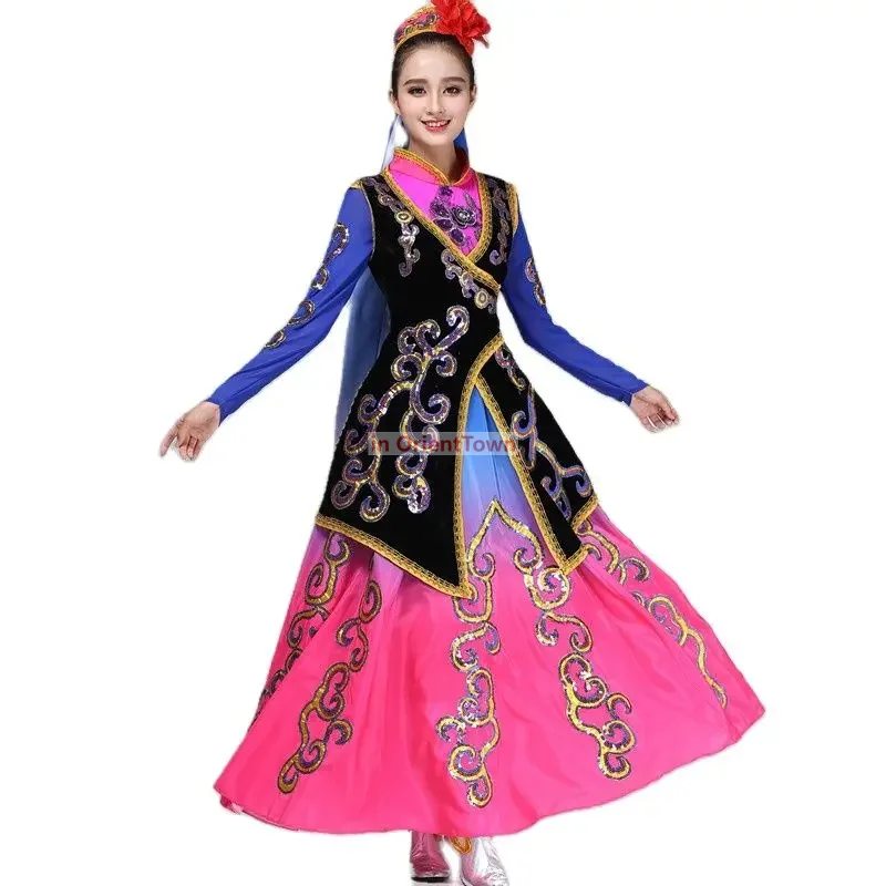 Uygur Festival Party Stage Wear Chinese Folk Dance Costumes Xinjiang National Traditional Female Clothes