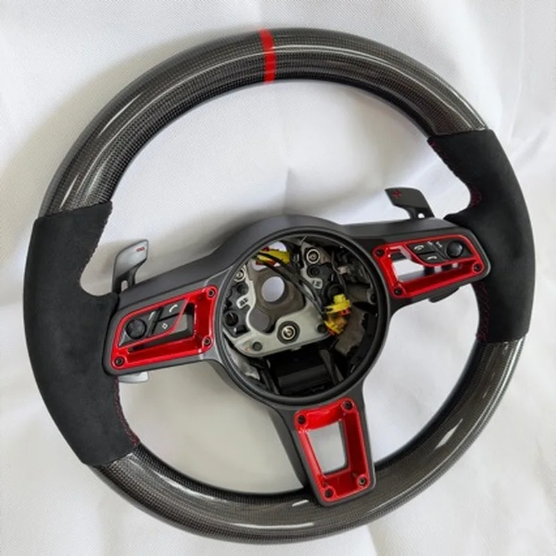 For Porsche 718 Cayenne 15‑23 GT 4.0T Modified German 3K Plain Weave Steering Wheel With Decorative Cover
