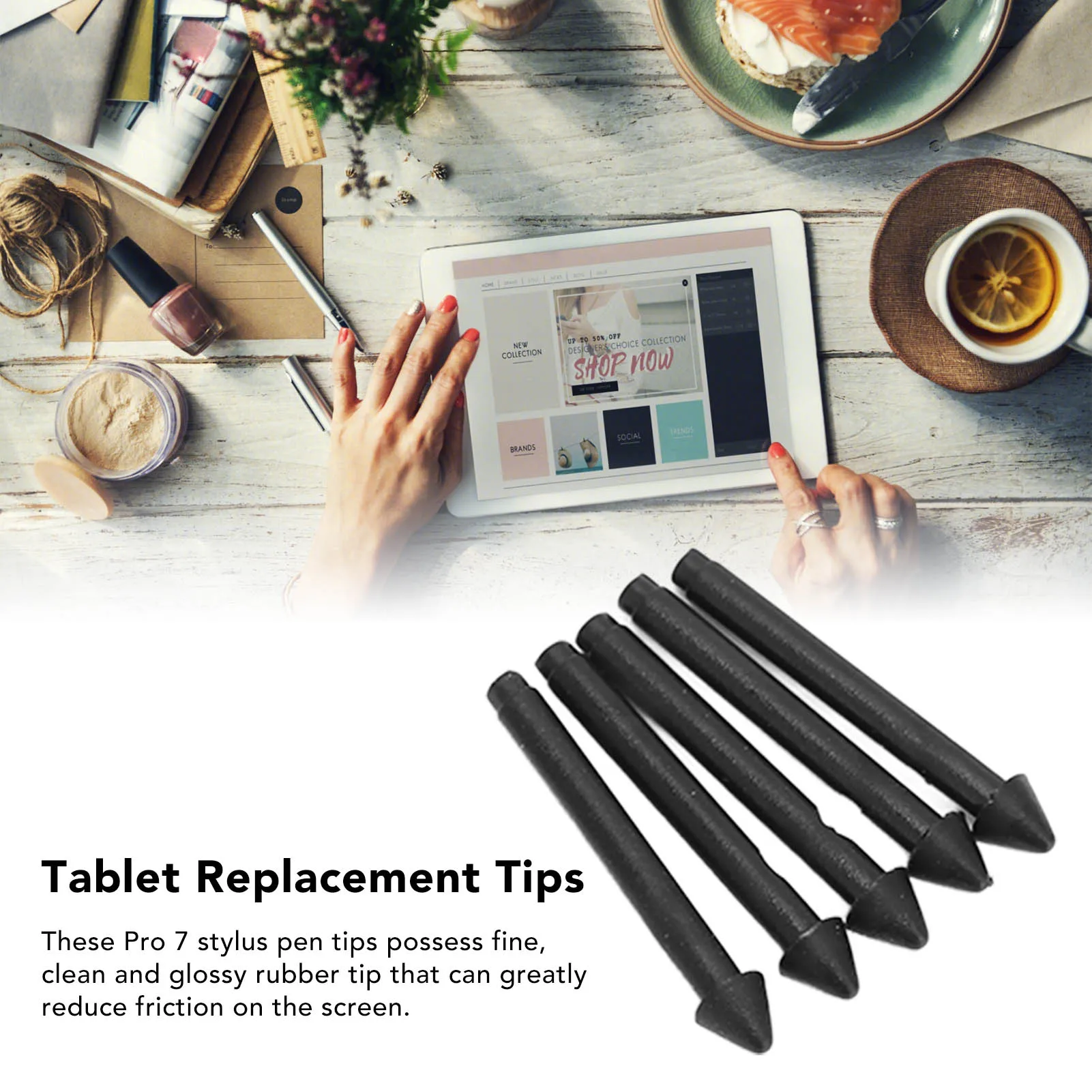 5Pcs Pro Tablet Stylus Pen Tips Black 2H Sensitive Accurate Fine Glossy Tip Tablet Replacement Tips for Pro 7 6 5 4 Book