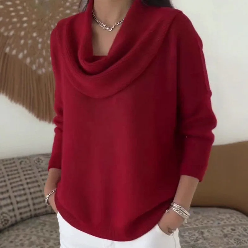 المرأة الخريف بلوفر شتوي سترة جديدة بلون مكدسة طوق كم طويل مريح الإناث جيب عادية البلوز