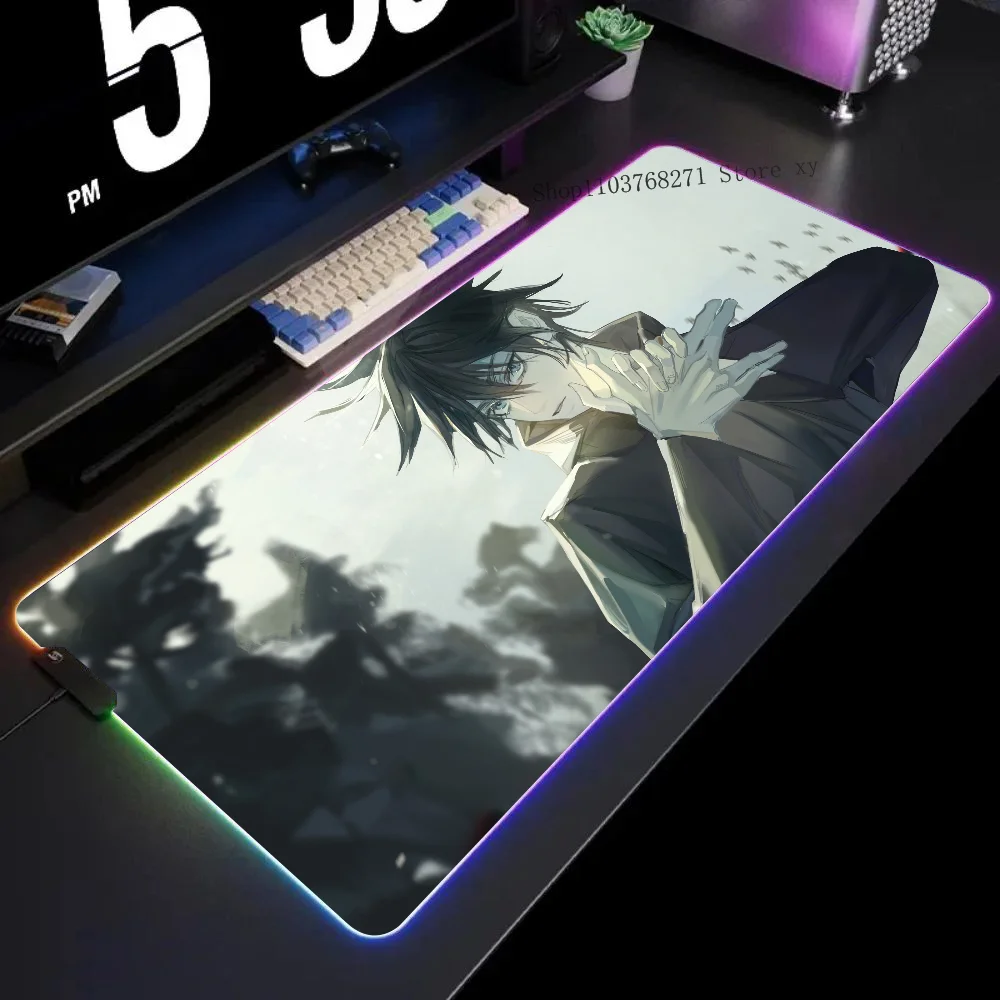 

Jujutsu Kaisen Megumi Fushiguro Japanese Anime Mousepad XXL RGB Gaming Mouse Pads HD Black Gamer Accessories Large LED