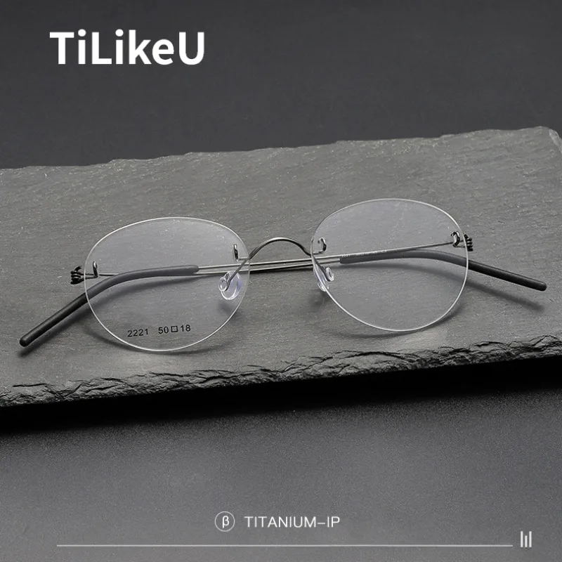 

Denmark Rimless Oval Shape Glasses Frames, Ultra-light Titanium Screwless Frames Gold Silk Temple Wear Comfort Men and Women New