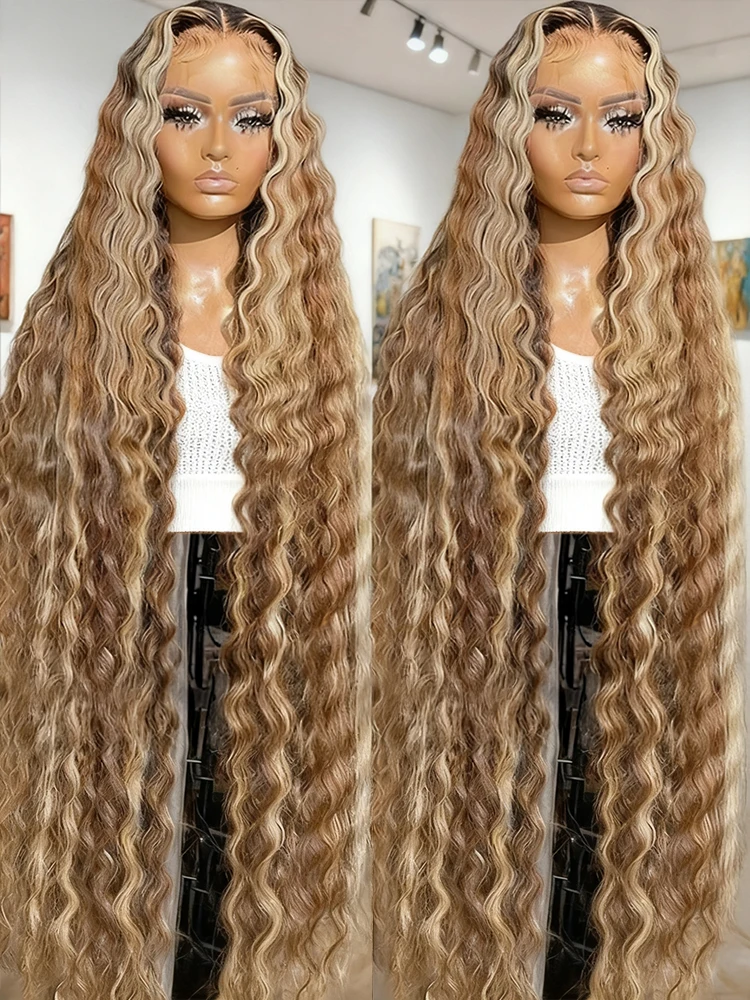 

250% Highlight 4/27 13x6 Hd Deep Wave Lace Frontal Wig 40Inch 13x4 Цветной парик из натуральных волос на кружеве, вьющиеся парики для чернокожих женщин